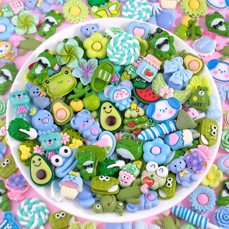 Glitzest 100PCS TINKRSTUFF Green Slime Charms Cute Flatback Resin Charms for Slime, Random Kawaii Decoden Charm for Embellishments Phone Junk Case Charms Bulk, Hairpins Scrapbooking Crafting & DIY Decoration - Image 4